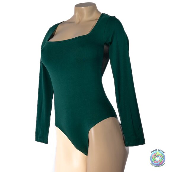 MANGOPOP Women Square Neck Long Sleeve Bodysuit Tops - Picture 3 of 6